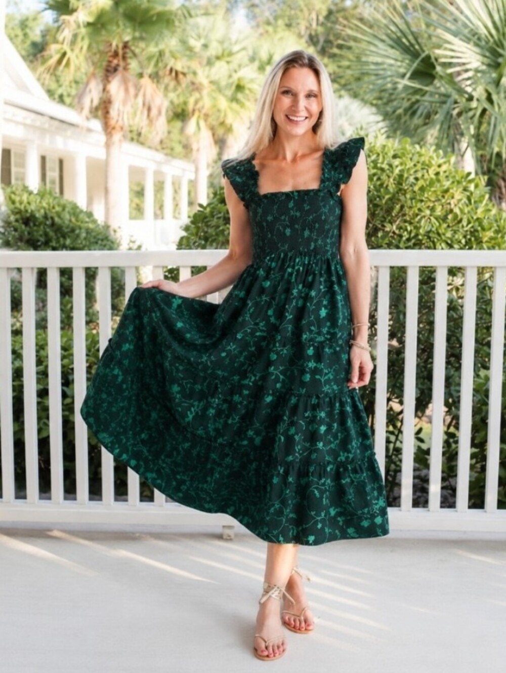 Hill House The Ellie Nap Dress Green Floral Smocked Ruffled Midi Size M - Picture 7 of 9
